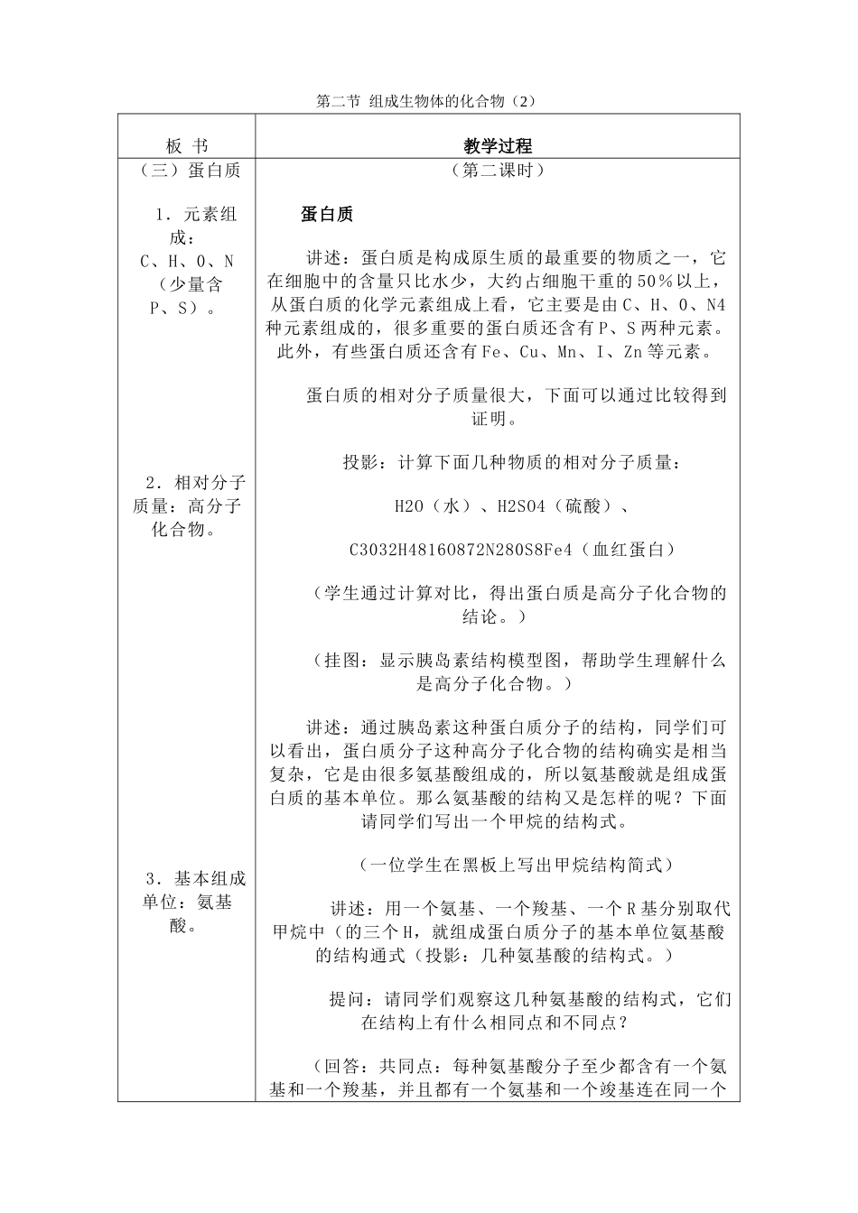 人教版高中生物必修1组成生物体的化合物 第二课时_第1页