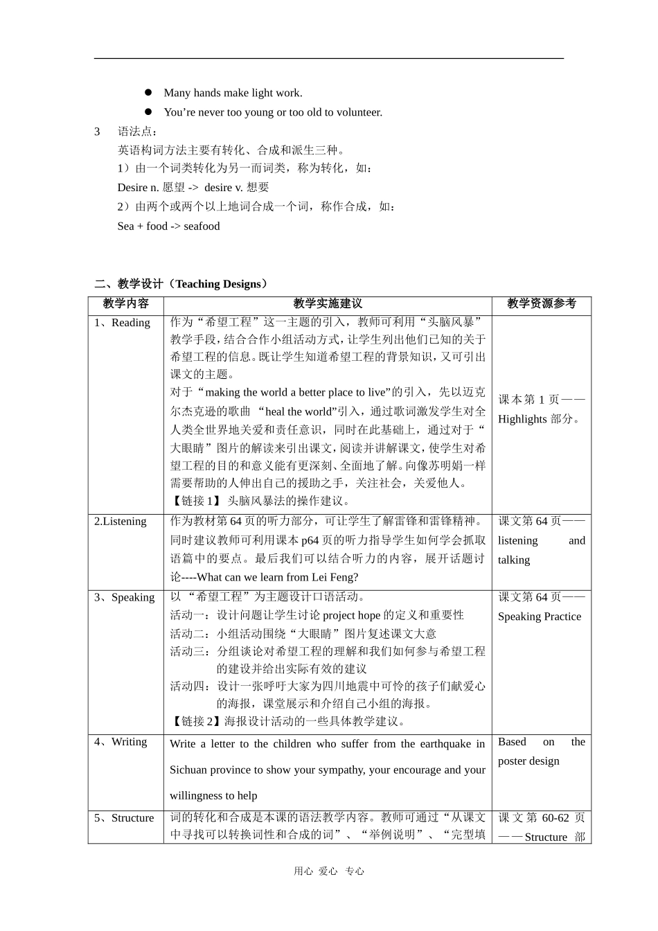 高中英语：Unit4 Making the world a better place to live教案（上海新世纪版3SB）_第2页