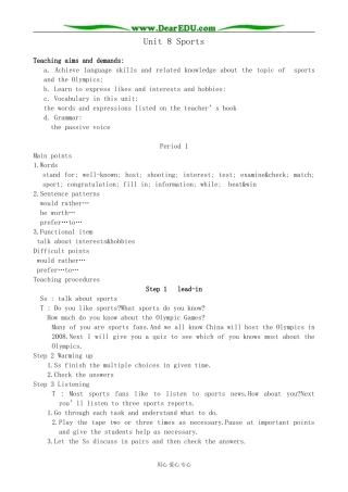 英语旧人教高中第一册上 Unit8 Sports