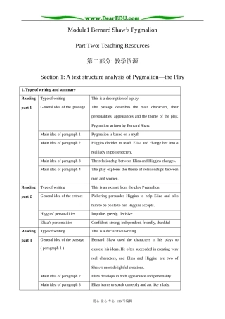 高中英语必修9Module1 Section 1-A text structure analysis of Pygmalion-the Play