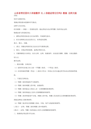 山东省枣庄四中八年级数学《1.1你能证明它们吗》教案 北师大版
