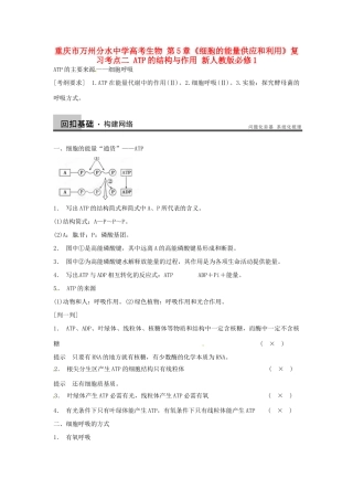 重庆市万州分水中学高考生物 第5章《细胞的能量供应和利用》复习考点二 ATP的结构与作用 新人教版必修1