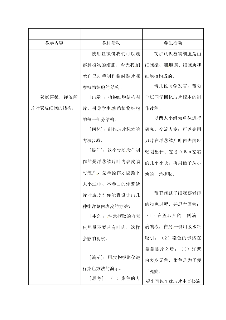 生物：第3章第1节植物细胞的结构和功能教案(苏教版七年级上)_第2页