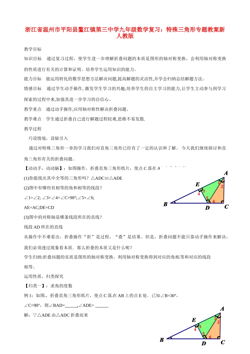 浙江省温州市平阳县鳌江镇第三中学中考数学复习 特殊三角形专题教案 新人教版_第1页