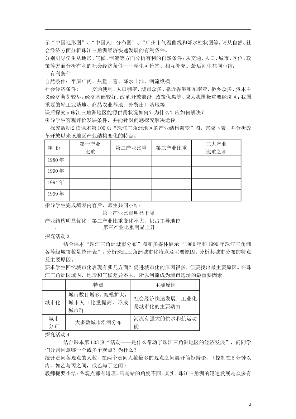 山东省冠县武训高级中学高中地理 第四单元 第三节 经济发达地区的可持续发展—以珠江三角洲地区为例教案 新人教版必修3_第2页