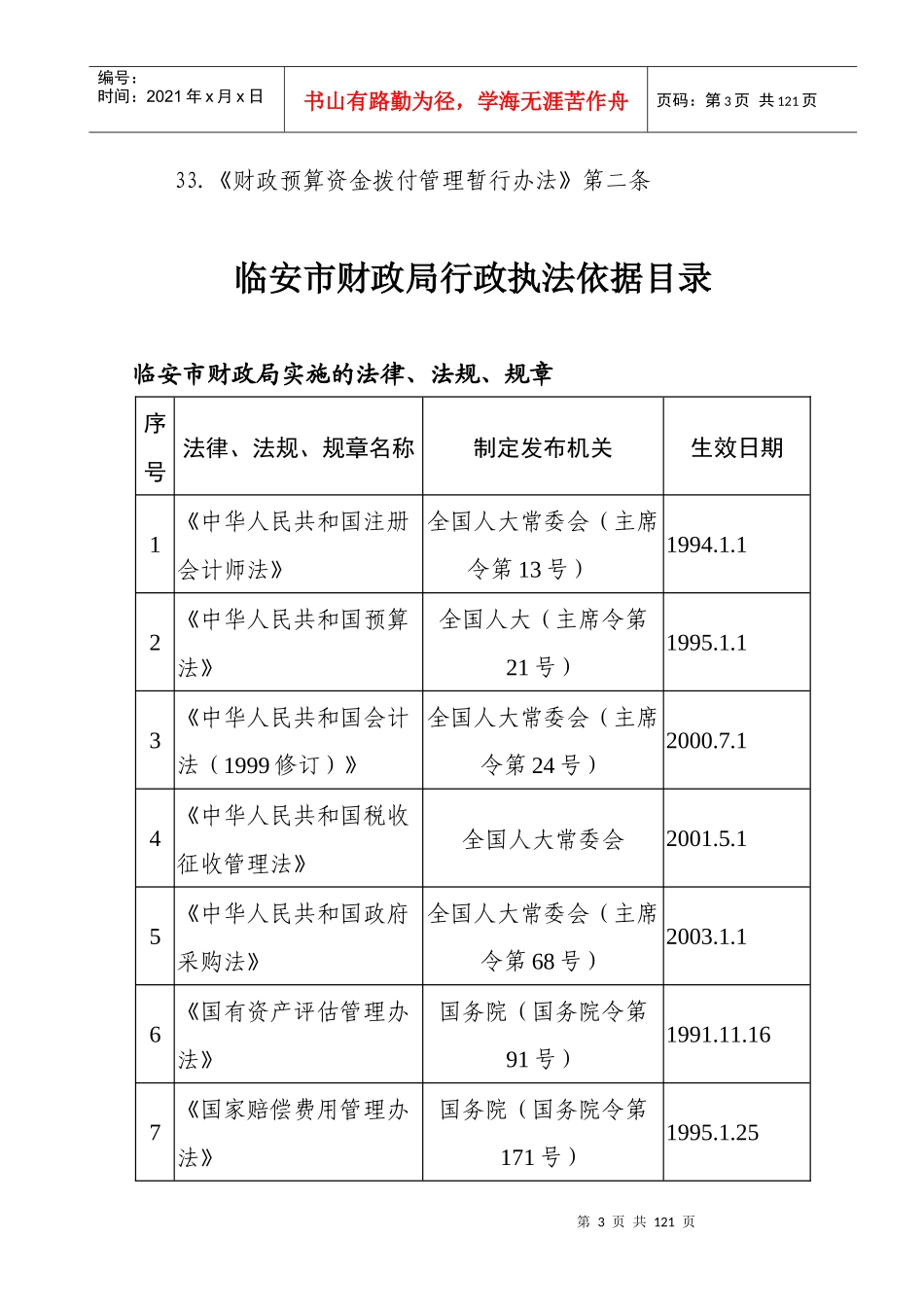 临安市财政局行政执法主体及法律依据_第3页