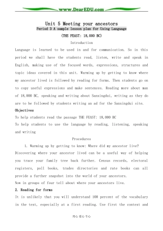 人教版英语选修8 Unit5 Meeting your ancestors--Period3