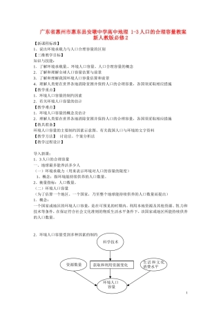 广东省惠州市惠东县安墩中学高中地理 1-3人口的合理容量教案 新人教版必修2