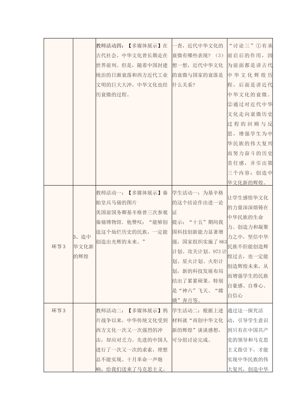 四川省宜宾市一中高二政治上学期第七周 源远流长的中华文化教学设计1 新人教版必修3-新人教版高二必修3政治教案_第3页