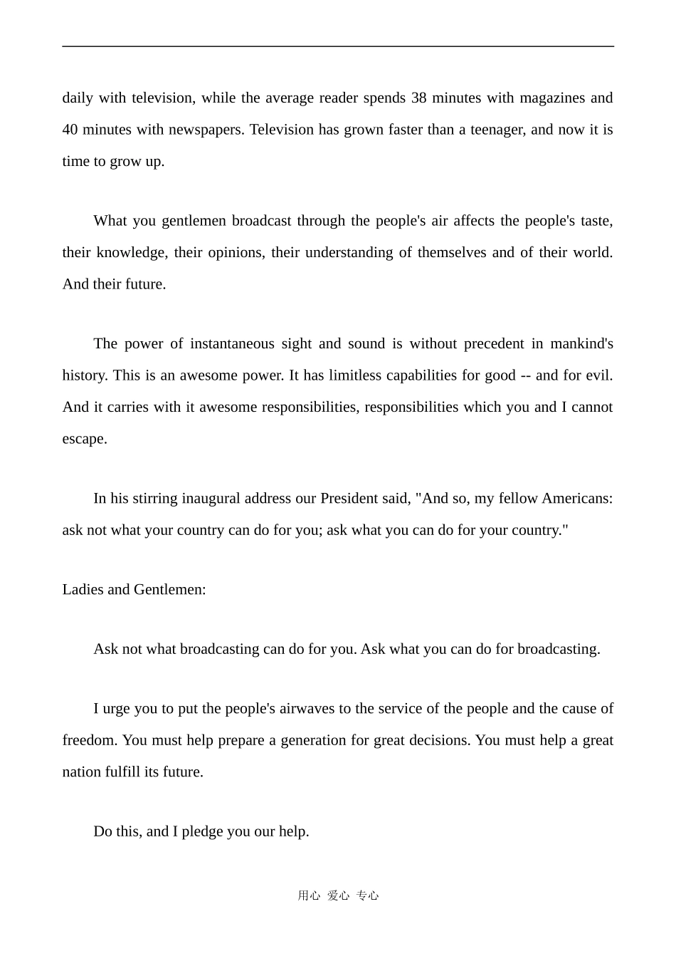 高中英语Unit4 文章 Newton N. Minow Television and the Public Interest 5人教版必修五_第3页