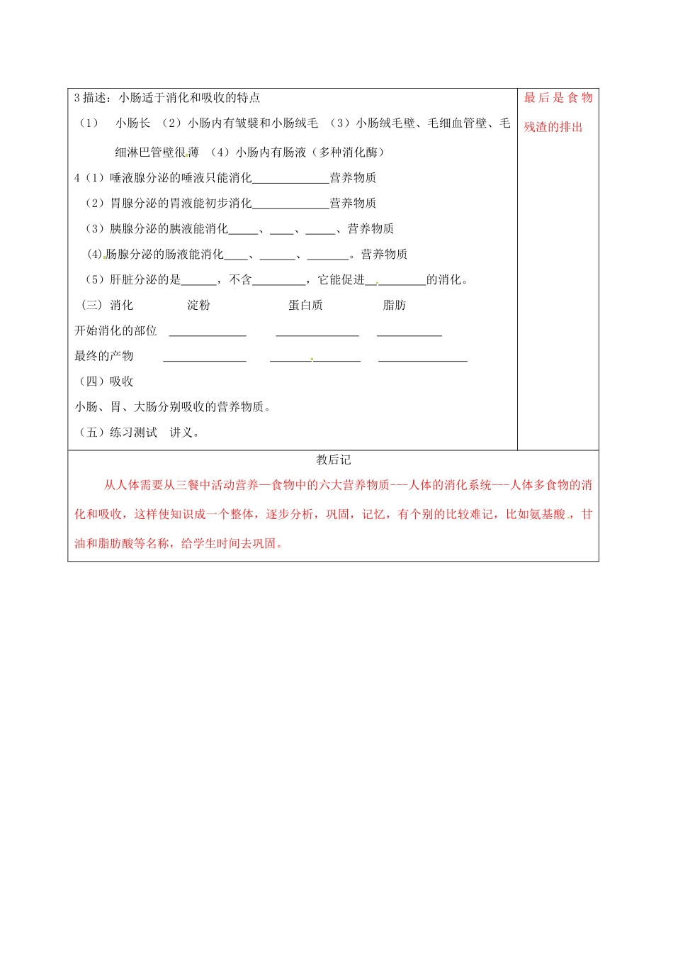 中考生物 人体的消化系统复习教案-人教版初中九年级全册生物教案_第2页