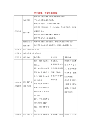 高中政治 第一单元 公民的政治生活 第二课 我国公民的政治参与 4 民主监督：守望公共家园教案2 新人教版必修2-新人教版高一必修2政治教案