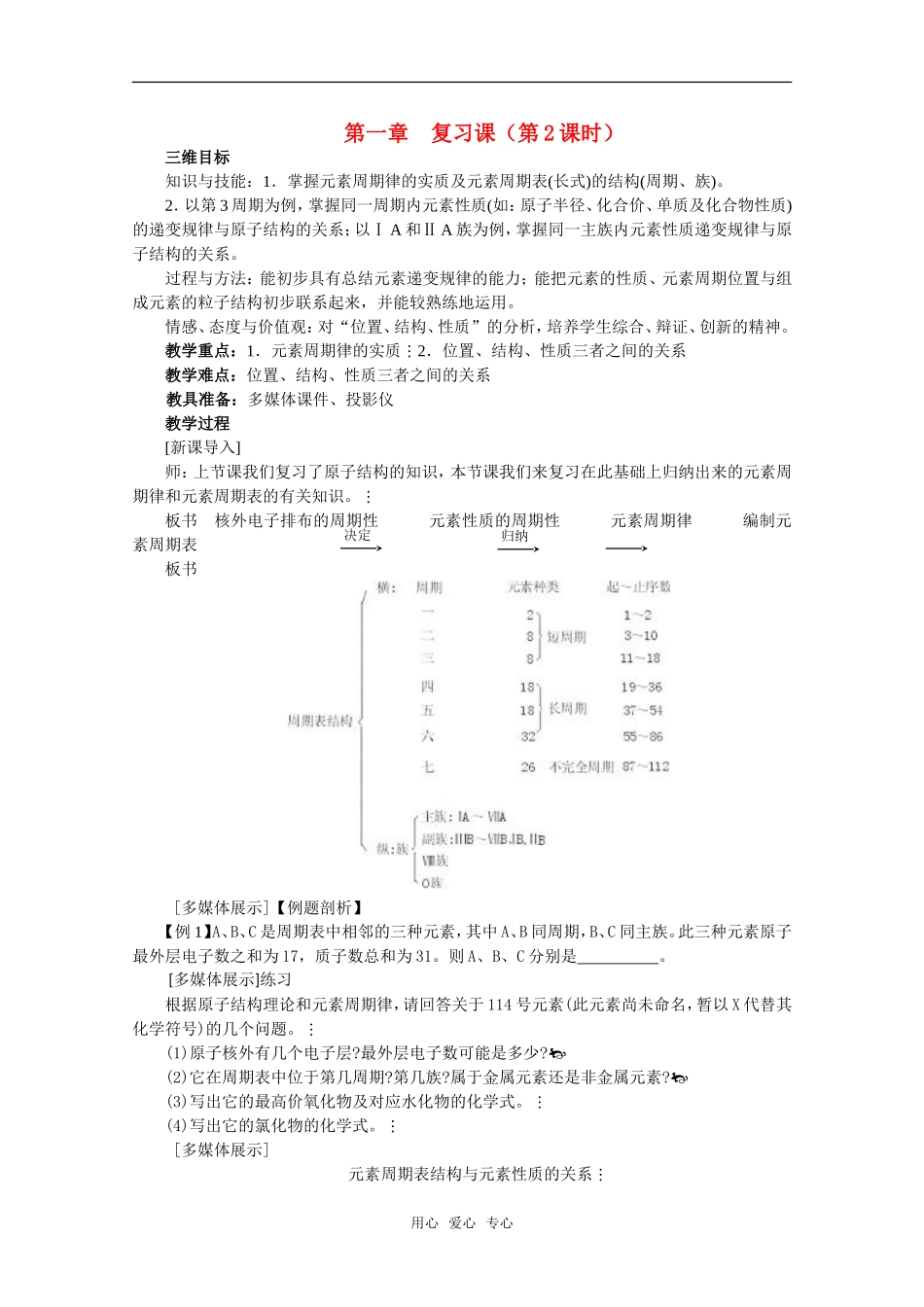 高一化学 第一章《物质结构 元素周期律复习课》第2课时精品教案 新人教版必修2_第1页