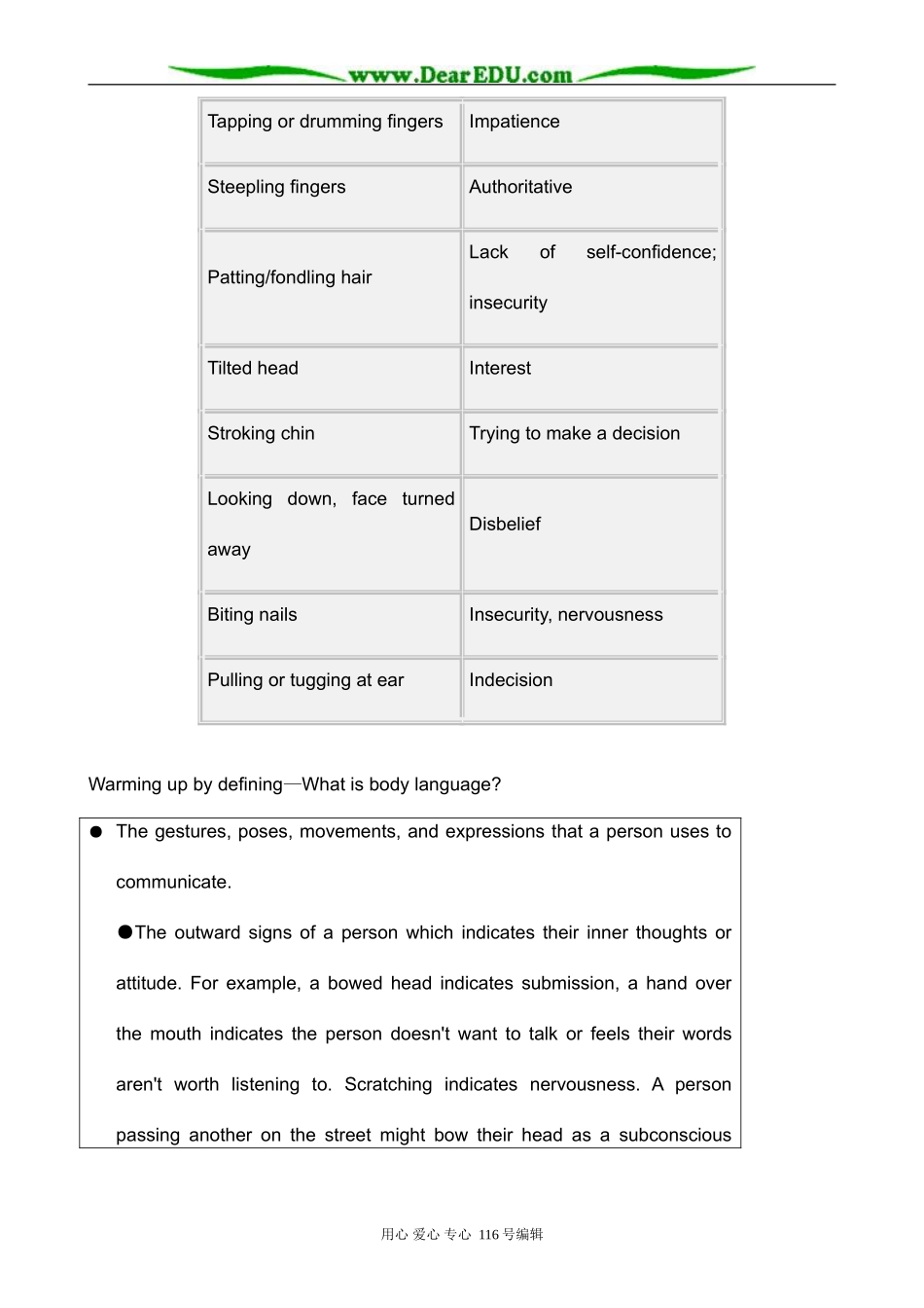 高中英语Unit 4 Body Language教案 新课标 人教版 必修4_第3页