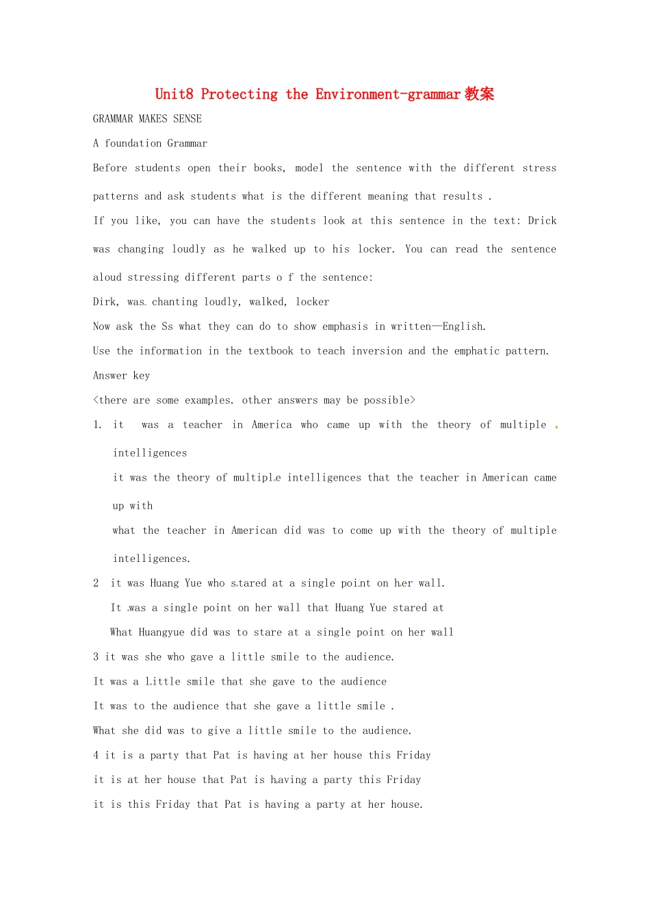 高中英语 Unit8 protecting the environment-grammar教案 冀教版必修3_第1页