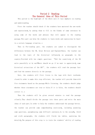 云南省弥勒县庆来中学高中英语 Unit 2 The United Kingdom Period优秀教案2 新人教版必修5