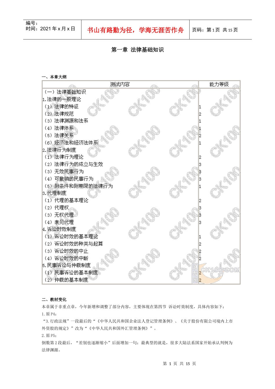 第一章法律基础知识一、本章大纲二、教材变化本章属于非重_第1页