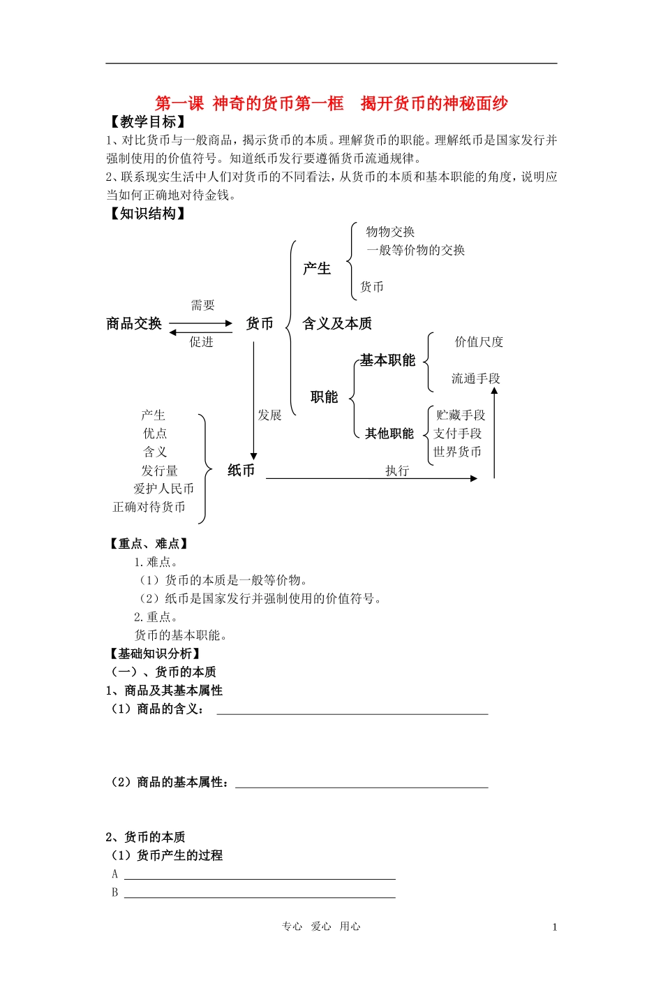 高中政治 第一课 神奇的货币（1）教案 新人教版必修1_第1页