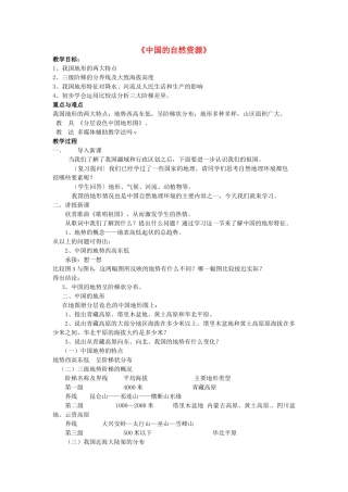 陕西省安康市紫阳县紫阳中学初中部八年级地理上册 第二章 第一节《中国的自然资源》教案 （新版）湘教版