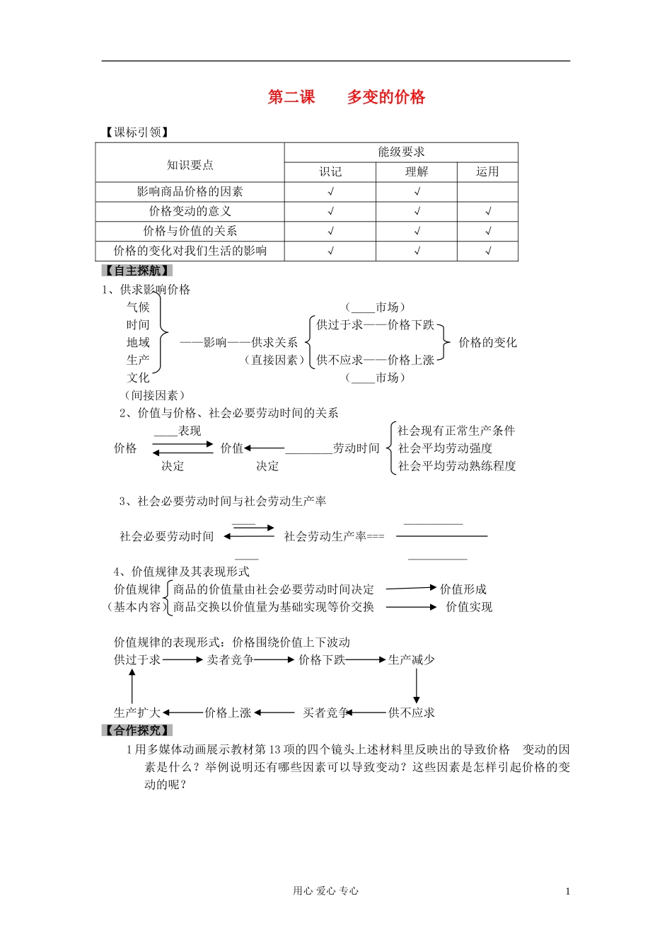 高中政治 多变的价格教案 新人教版必修1_第1页