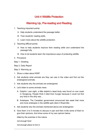高中英语：Unit4 Warming Up,Pre-reading and Reading教案（新人教版必修2）河北地区专用