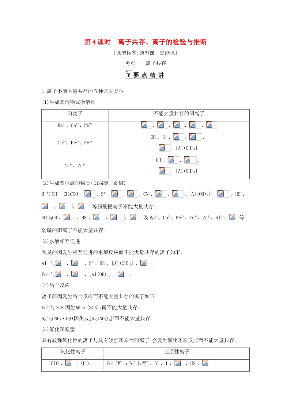 高考化学一轮复习 第二章 第4课时 离子共存、离子的检验与推断教案 鲁科版-鲁科版高三全册化学教案_第1页