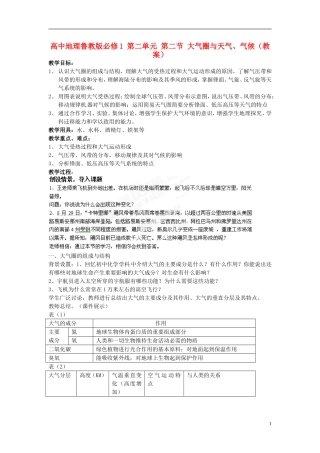 江苏省连云港市灌云县四队中学高中地理 第二单元 第二节 大气圈与天气、气候教案 鲁教版必修1