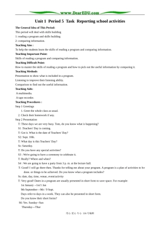 高中英语Unit 1  Period 5  Task  Reporting school activities教案