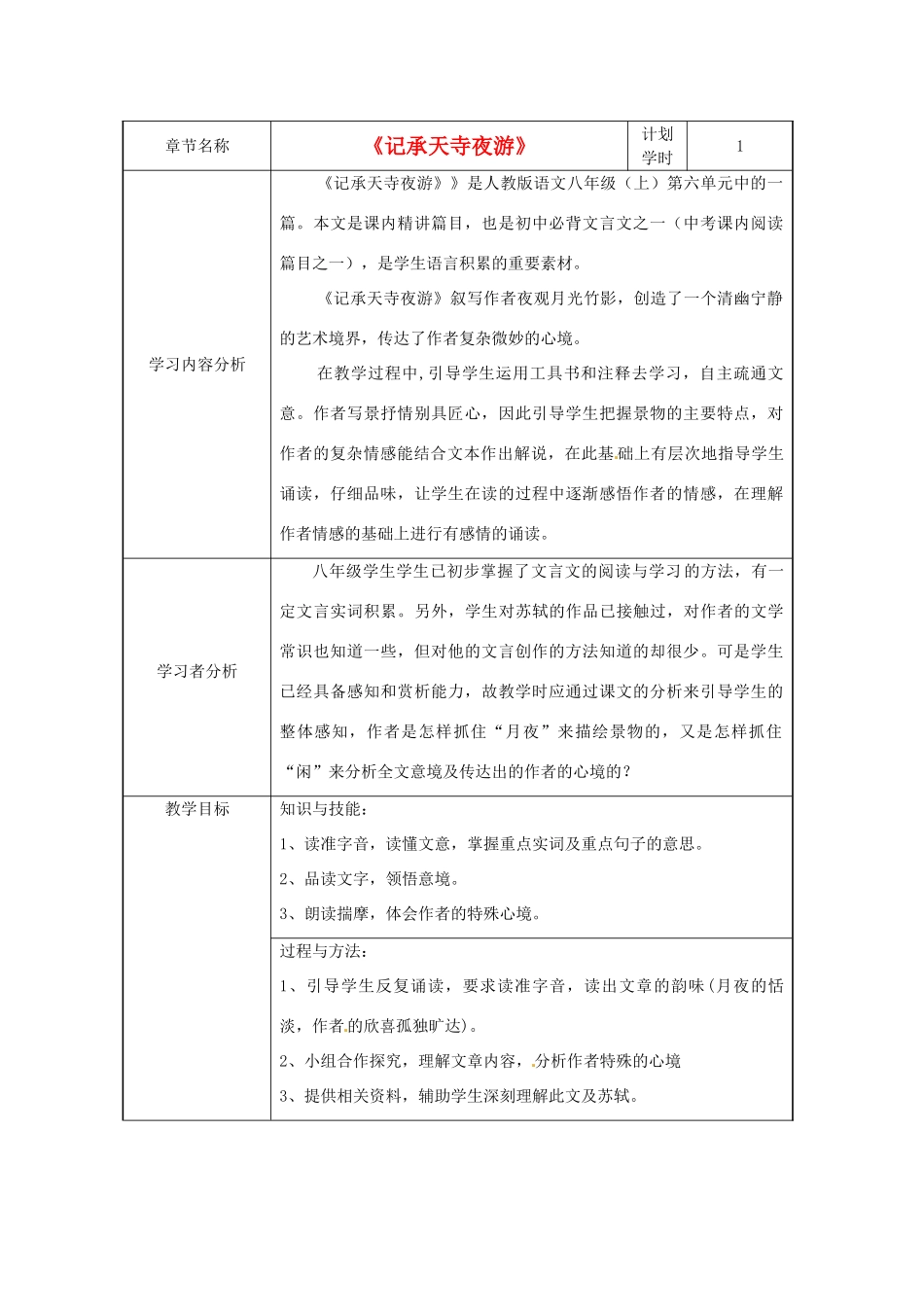 河南省洛阳东方二中八年级语文下册 记承天寺夜游教案 新人教版_第1页