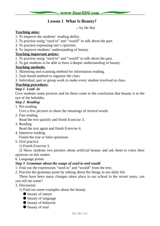 英语北师大版必修6 Unit18 Beauty Lesson 1 What Is Beauty