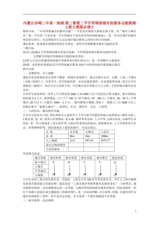内蒙古赤峰二中高中地理 第二章第二节不同等级城市的服务功能教案2 新人教版必修2
