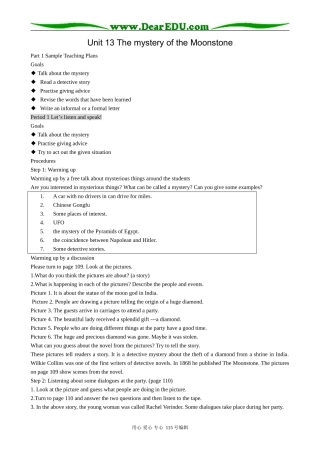 高中英语第三册(全一册)Unit 13 The mystery of the Moonstone-Period 1 Let’s listen and speak