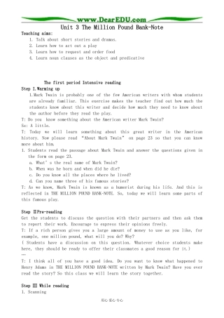 高中英语Unit 3 The Million Pound Bank-Note新人教版必修三