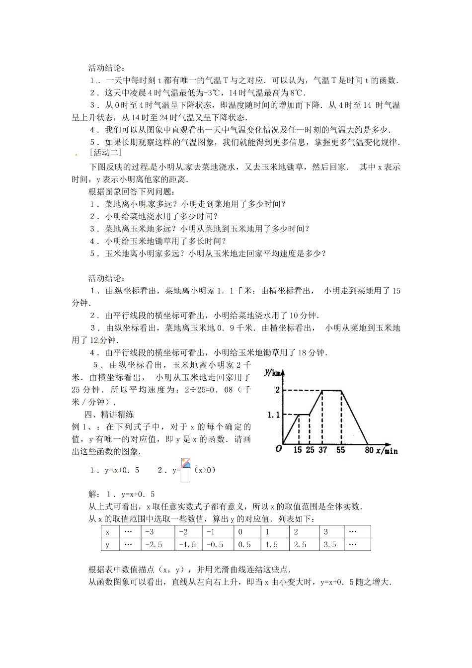 新疆石河子市第八中学八年级数学《14.1.3 函数图象》教案_第2页