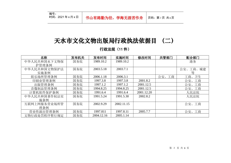 天水市文化文物出版局行政执法依据目录(一)法律(2件)_第2页