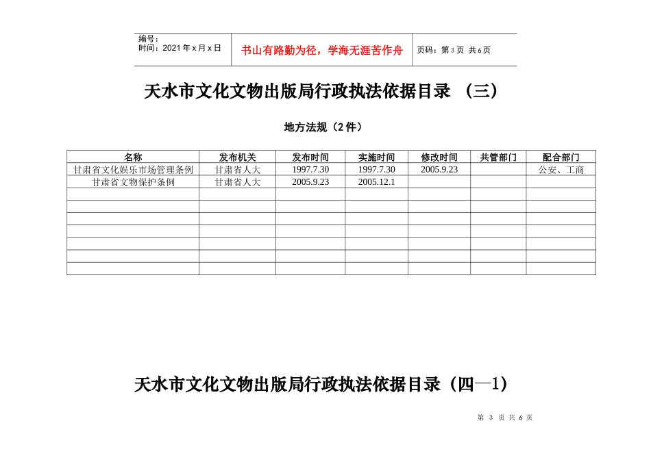 天水市文化文物出版局行政执法依据目录(一)法律(2件)_第3页