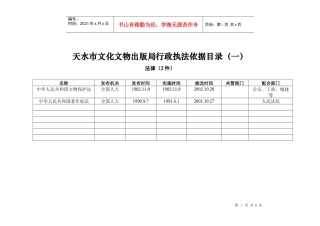 天水市文化文物出版局行政执法依据目录(一)法律(2件)