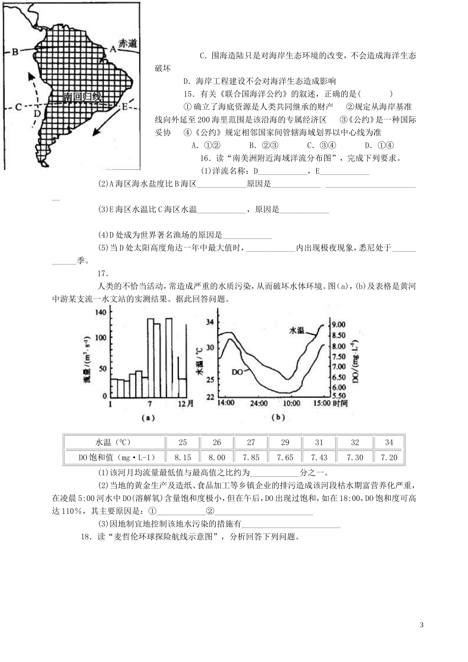 山西省运城市康杰中学高中地理 6.2 海洋环境与陆地水资源同步练习2 新人教版选修2_第3页