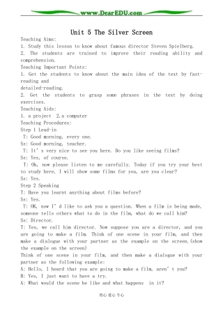 英语旧人教高中第一册上 Unit5 The Silver Screen