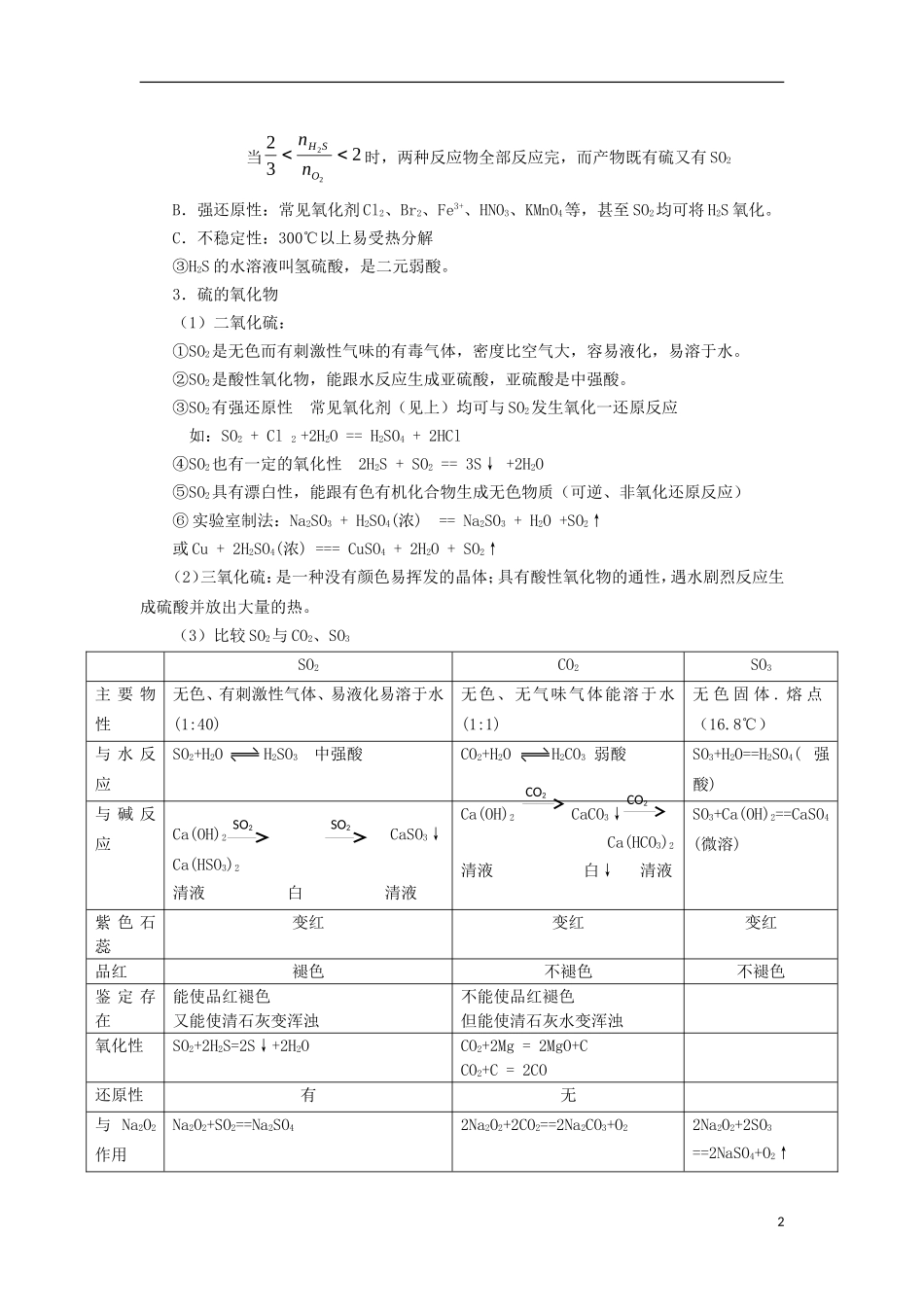 高三化学一轮复习 元素化合物知识 硫及其硫的化合物教案-人教版高三全册化学教案_第2页