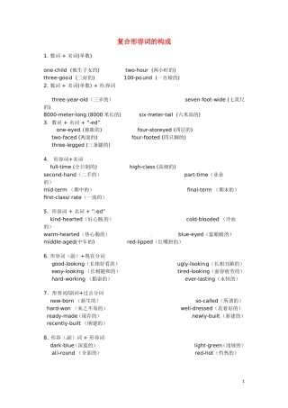 高中英语 Unit11 Lesson 4 What’s in the Papers复合形容词的构成教案 北师大版必修4