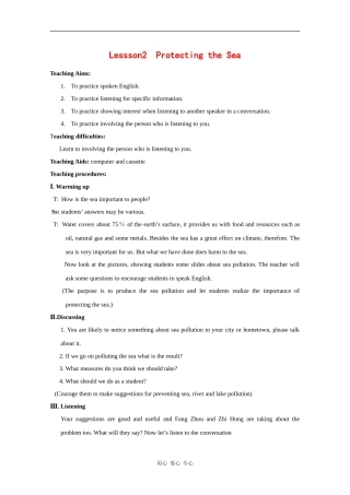 高中英语：Unit7 lesson2 Protecting the sea教案（北师大版必修3）