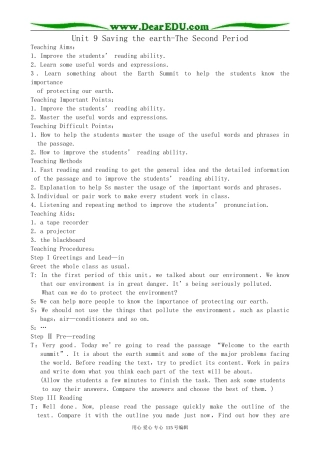 高中英语第二册上Unit 9 Saving the earth-The Second Period