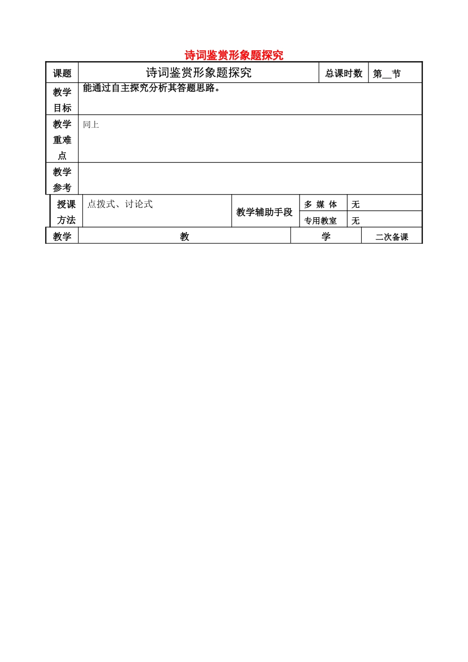高考语文一轮复习《诗词鉴赏形象题探究》教案-人教版高三全册语文教案_第1页
