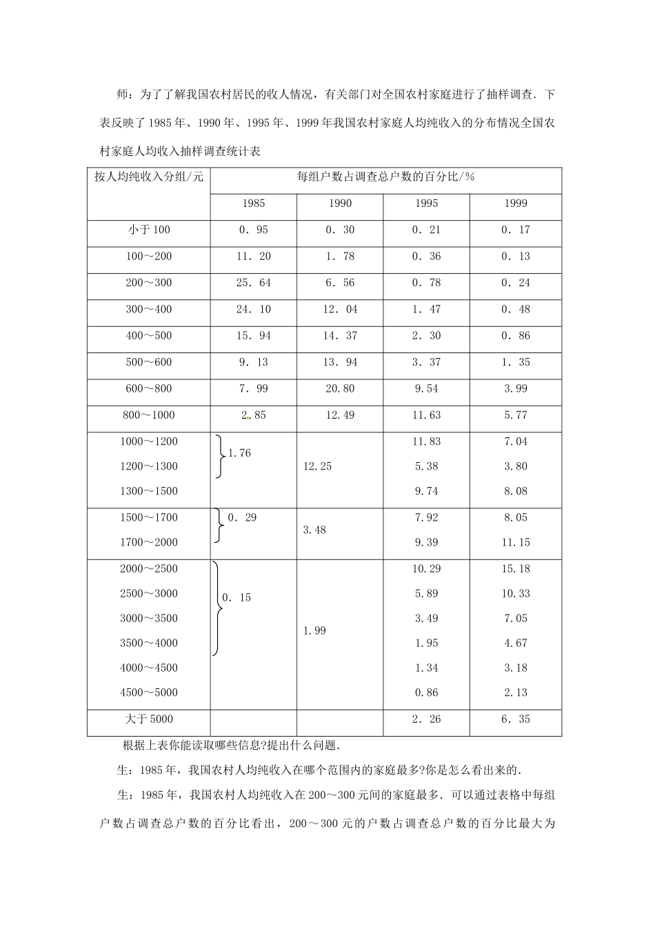 山东省枣庄市峄城区吴林街道中学九年级数学下册《第四章，50年的变化》教案1 北师大版_第2页