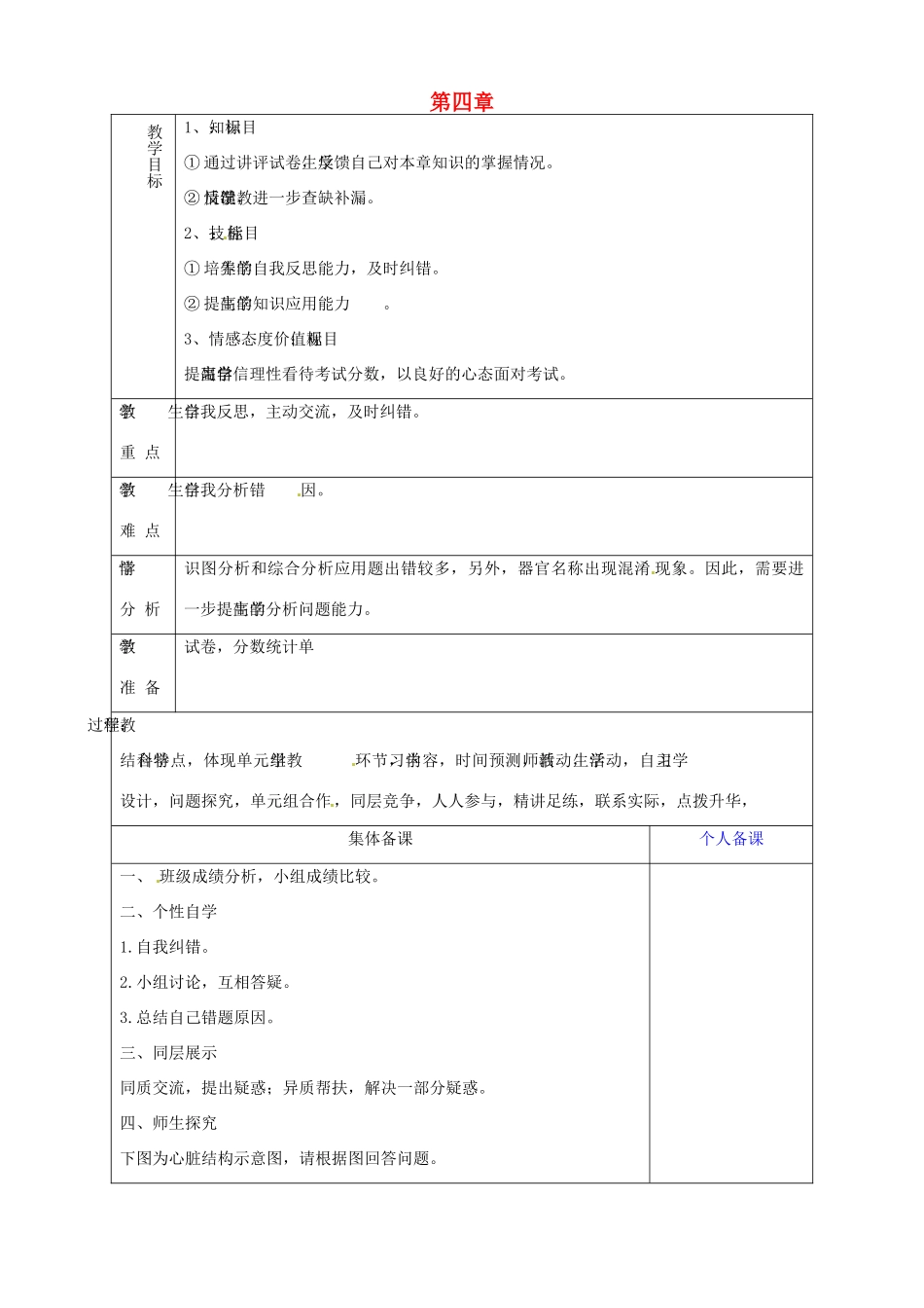 山东省淄博市临淄区第八中学七年级生物下册 第四章 人体内物质的运输测试讲评教案 新人教版_第1页