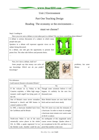 高中英语必修5Unit 2 Reading The economony or the environment