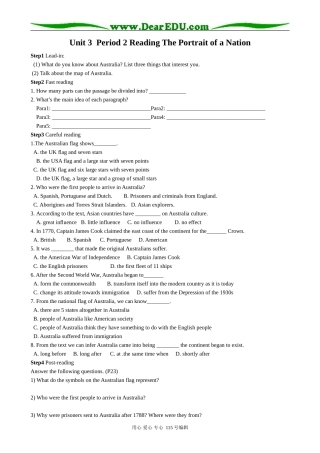 高中英语第三册(全一册)Unit 3  Period 2 Reading The Portrait of a Nation