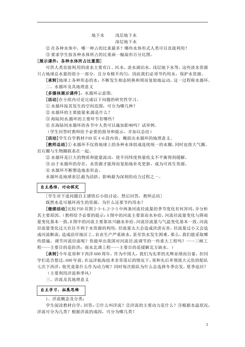 江苏省连云港市灌云县四队中学高中地理 第二单元 第三节 水圈与水循环教案 鲁教版必修1_第2页