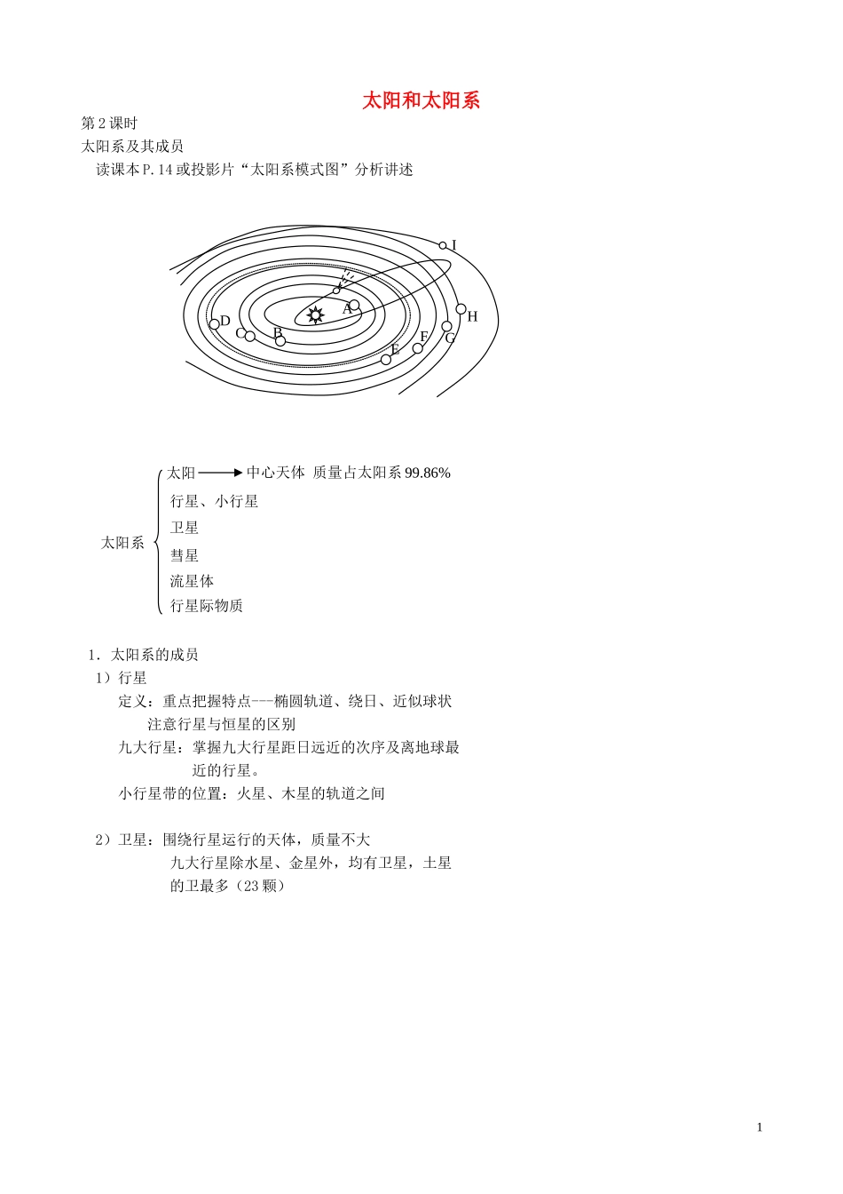 山西省运城市康杰中学高中地理 2.1 太阳和太阳系教案2 新人教版选修1_第1页